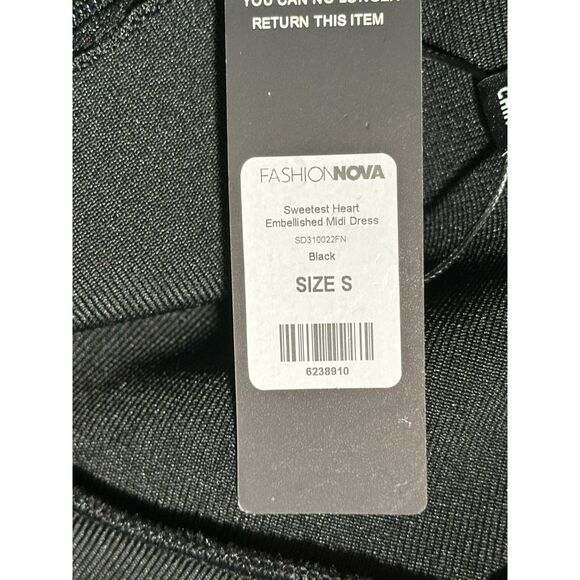 FASHIONNOVA Sweetest Heart Embellished Midi Dress Black Size Small NWT - Picture 9 of 9